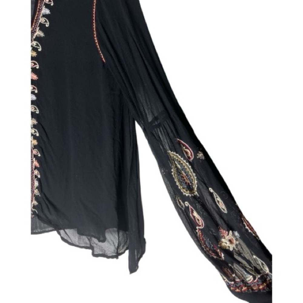 LOVE SAM ANTHROPOLOGIE Semi Sheer Paisley Boho V Cut Peasant Blouse Black Small - Picture 7 of 13